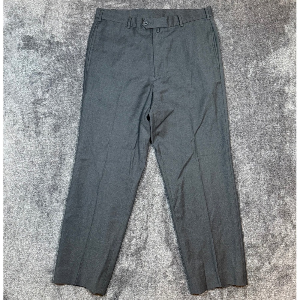 Faconnable Mens Charcoal Gray 100% Wool Dress Pants Flat Front Size 34/44